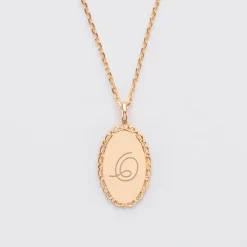 Pendentif personnalisé médaille vintage ovale dentelée gravée plaqué or 20x13 mm