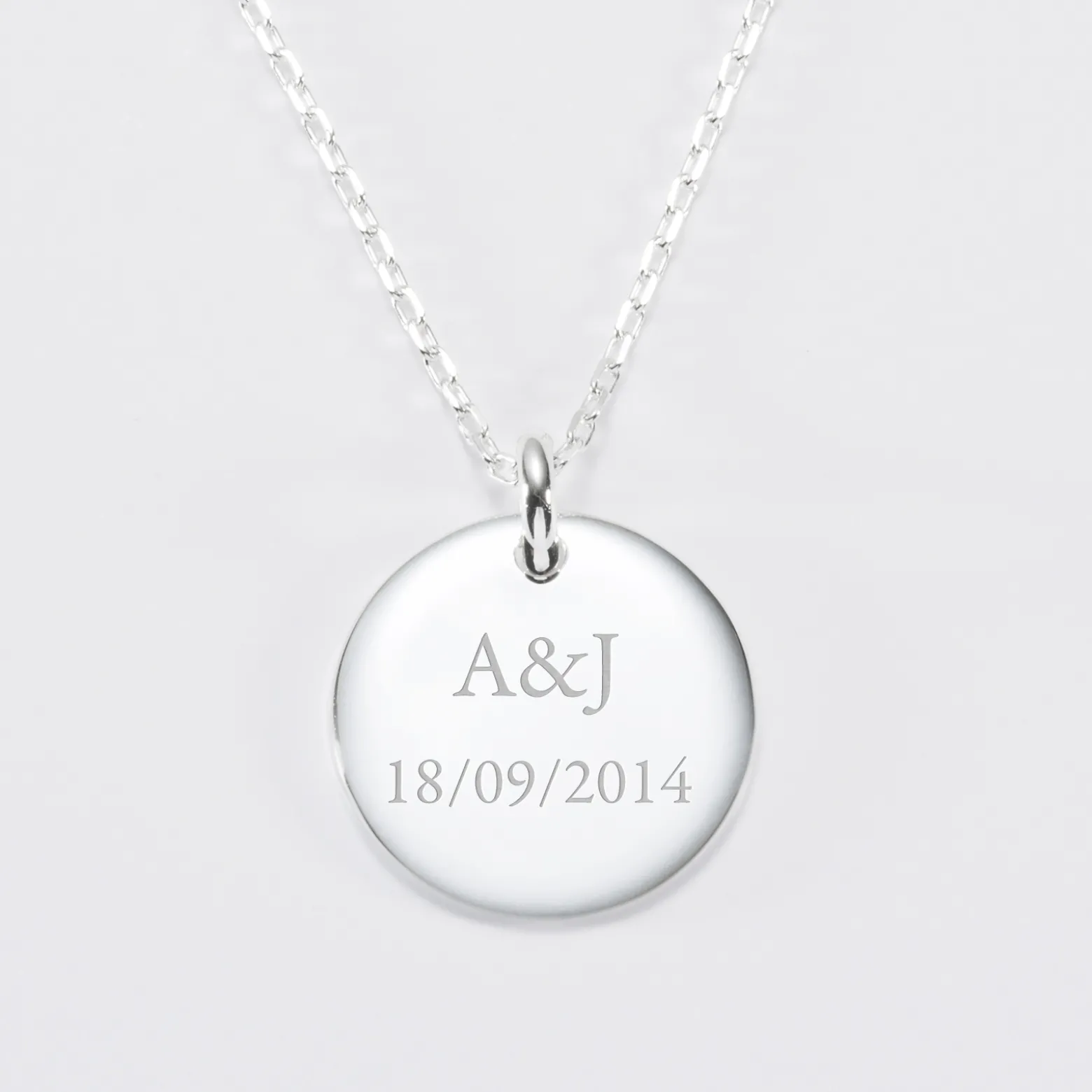 Pendentif personnalisé médaille bombée gravée argent 20 mm - Nos petits imparfaits