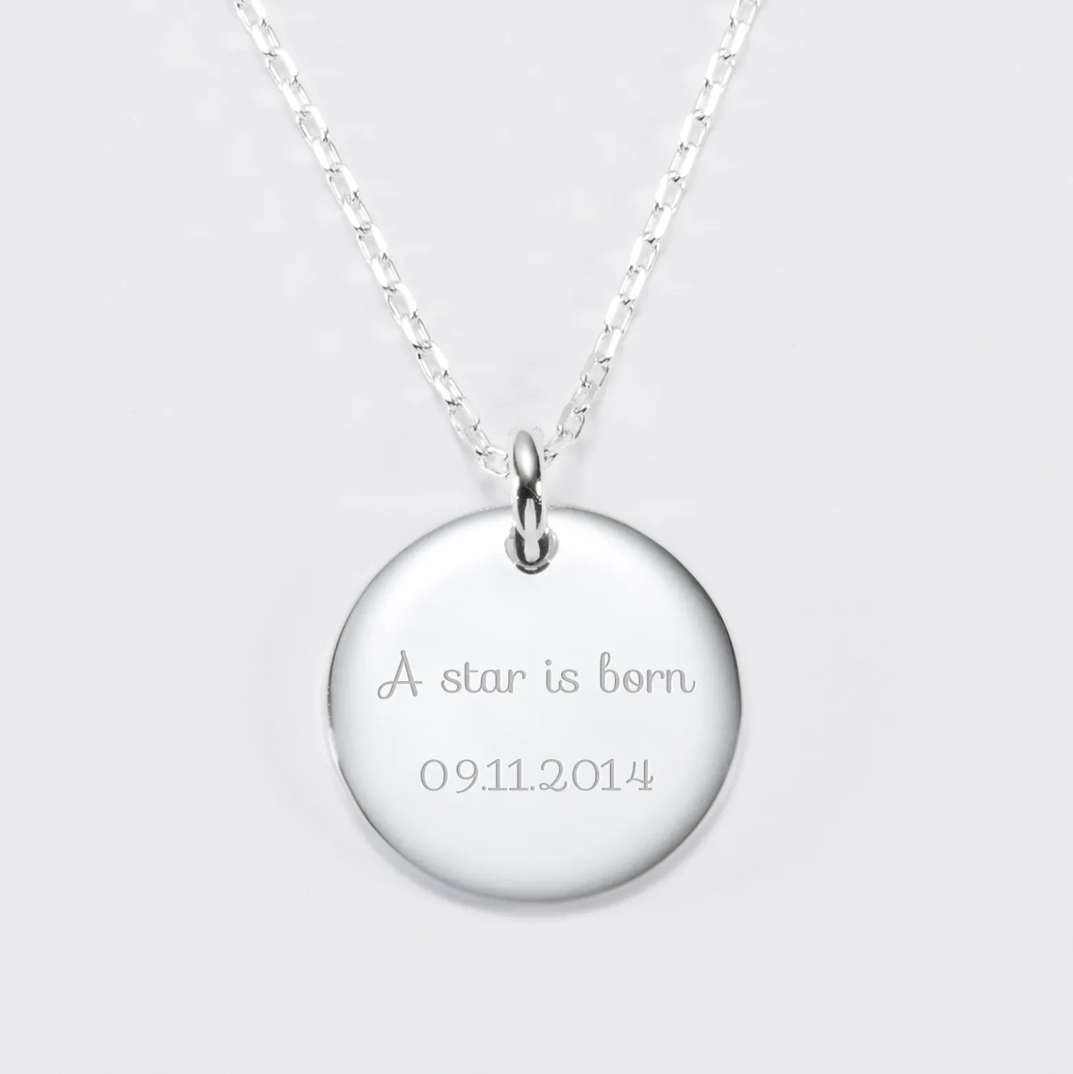 Pendentif personnalisé médaille bombée gravée argent 20 mm - Nos petits imparfaits