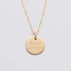 Pendentif personnalisé médaille gravée plaqué or 15 mm - Nos petits imparfaits