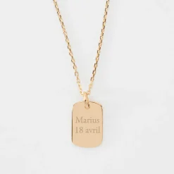 Pendentif personnalisé médaille gravée plaqué or rectangle 17x11 mm