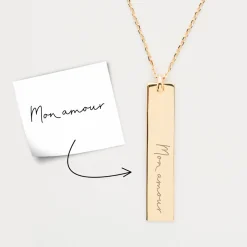 Pendentif personnalisé médaille gravée plaqué or plaque 40x8 mm - édition spéciale "Manuscrit"