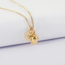 Pendentif personnalisé médaille gravée plaqué or 10 mm et breloque(s) summer - à composer