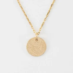 Pendentif personnalisé médaille martelée gravée plaqué or 15 mm