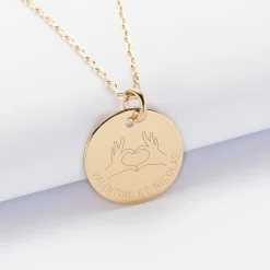 Pendentif personnalisé médaille gravée plaqué or 19 mm - Edition spéciale Love hand