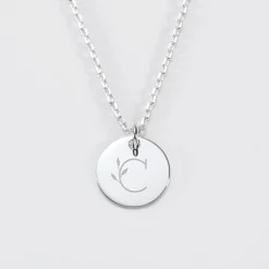 Pendentif personnalisé médaille gravée argent 15 mm - édition spéciale "Alphabet floral"