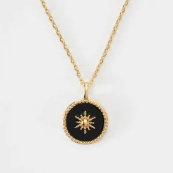 Pendentif personnalisé médaille gravée plaqué or email noir soleil 14 mm