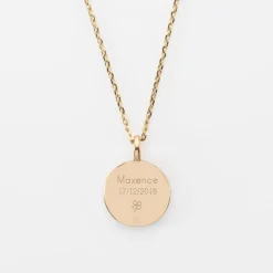 Pendentif personnalisé médaille gravée plaqué or email noir soleil 14 mm