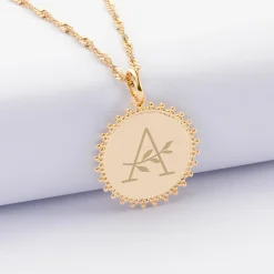 Pendentif personnalisé médaille soleil gravée plaqué or 20 mm