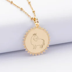 Pendentif personnalisé médaille soleil gravée plaqué or 20 mm