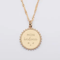 Pendentif personnalisé médaille soleil gravée plaqué or 20 mm