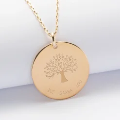 Pendentif personnalisé médaille gravée plaqué or 27 mm " - Edition spéciale Arbre de Vie