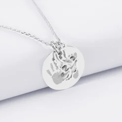 Pendentif personnalisé médaille gravée argent 19 mm et breloque colombe 18 mm