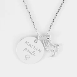 Pendentif personnalisé médaille gravée argent 19 mm et breloque colombe 18 mm