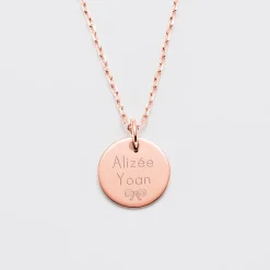 Pendentif personnalisé médaille gravée plaqué or rose 15 mm