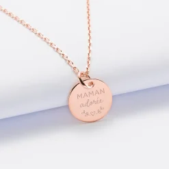 Pendentif personnalisé médaille gravée plaqué or rose 15 mm