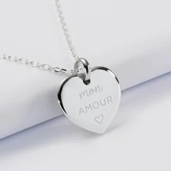Pendentif personnalisé médaille gravée argent coeur bombé 21x20 mm