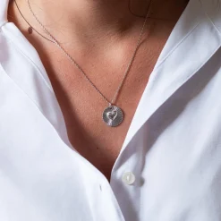 Pendentif personnalisé médaille soleil coeur bombé gravée argent 19 mm
