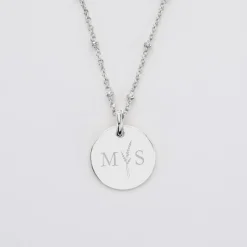 Pendentif personnalisé médaille gravée argent 15 mm - Edition spéciale mariage Initiales Florales