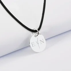 Pendentif personnalisé médaille gravée argent 15 mm - Edition spéciale mariage Initiales Florales