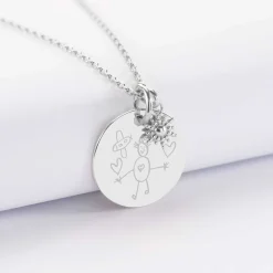 Pendentif personnalisé médaille gravée argent 19 mm et breloque étoile brillante 6 mm