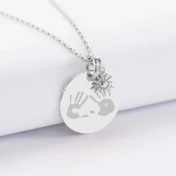 Pendentif personnalisé médaille gravée argent 19 mm et breloque étoile brillante 6 mm