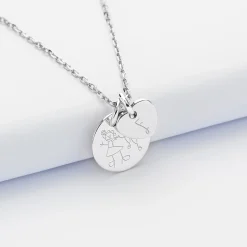 Pendentif personnalisé médaille gravée argent 15 mm et breloque coeur 10 mm
