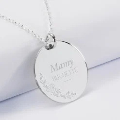 Pendentif personnalisé médaille gravée argent 27 mm - Edition spéciale Ornement floral