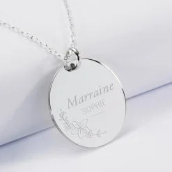 Pendentif personnalisé médaille gravée argent 27 mm - Edition spéciale Ornement floral