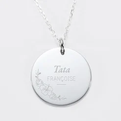 Pendentif personnalisé médaille gravée argent 27 mm - Edition spéciale Ornement floral
