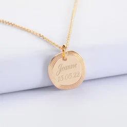 Pendentif personnalisé médaille contour strié gravée plaqué or 17 mm