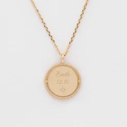 Pendentif personnalisé médaille réversible contour tressé Eternelle gravée plaqué or 18 mm
