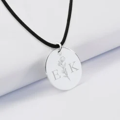 Pendentif personnalisé médaille gravée argent 19 mm - Edition spéciale mariage Initiales Florales