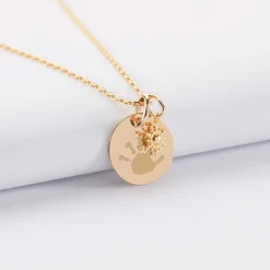 Pendentif personnalisé médaille gravée plaqué or 15 mm et breloque étoile brillante 6 mm