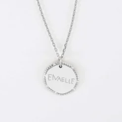 Pendentif personnalisé médaille contour scintillant gravée argent 16 mm