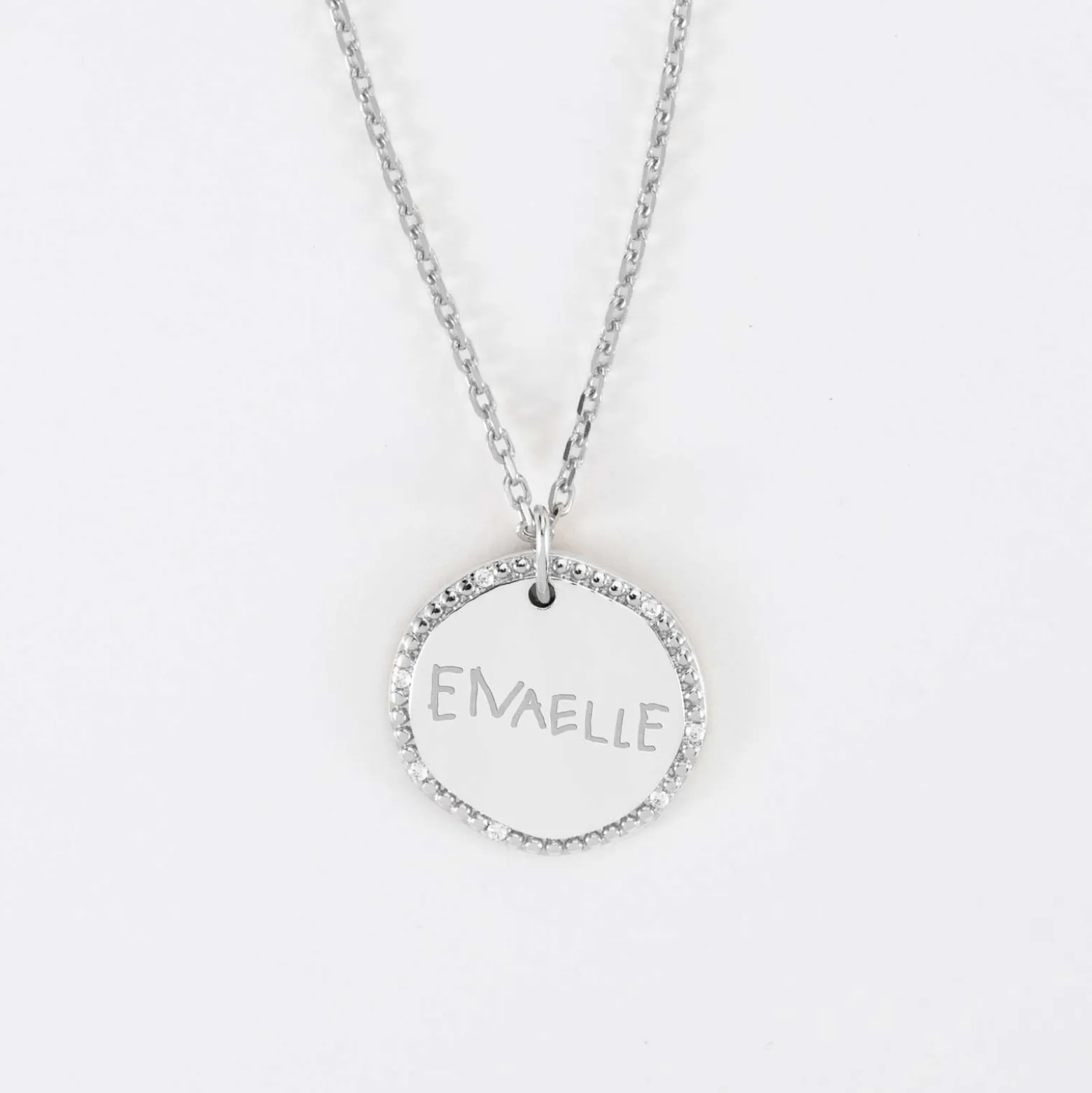 Pendentif personnalisé médaille contour scintillant gravée argent 16 mm