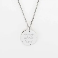 Pendentif personnalisé médaille contour scintillant gravée argent 16 mm