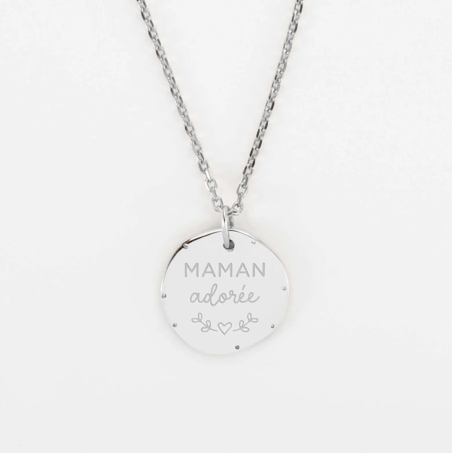 Pendentif personnalisé médaille contour scintillant gravée argent 16 mm