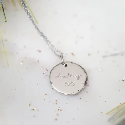 Pendentif personnalisé médaille contour scintillant gravée argent 16 mm