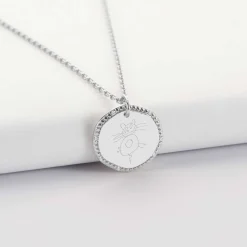 Pendentif personnalisé médaille contour scintillant gravée argent 16 mm