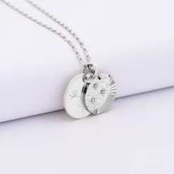 Pendentif personnalisé médaille gravée argent 15 mm et breloque Lune trio zircons 14 mm