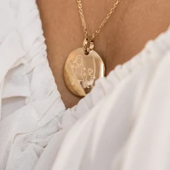 Pendentif personnalisé médaille bombée gravée plaqué or 20 mm