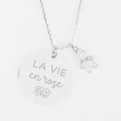 Pendentif personnalisé médaille gravée argent 27 mm et breloque petit garçon zircon 12 mm
