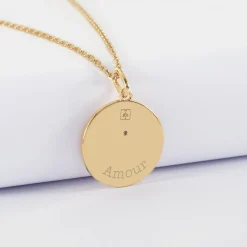 Pendentif personnalisé médaille gravée plaqué or texturée rose scintillante 19 mm