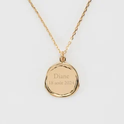 Pendentif personnalisé médaille cachet gravée plaqué or 17 mm