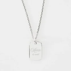 Pendentif personnalisé médaille gravée martelée argent rectangle 17x11 mm - Nos petits imparfaits