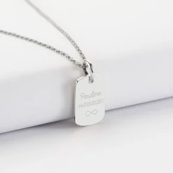 Pendentif personnalisé médaille gravée martelée argent rectangle 17x11 mm - Nos petits imparfaits