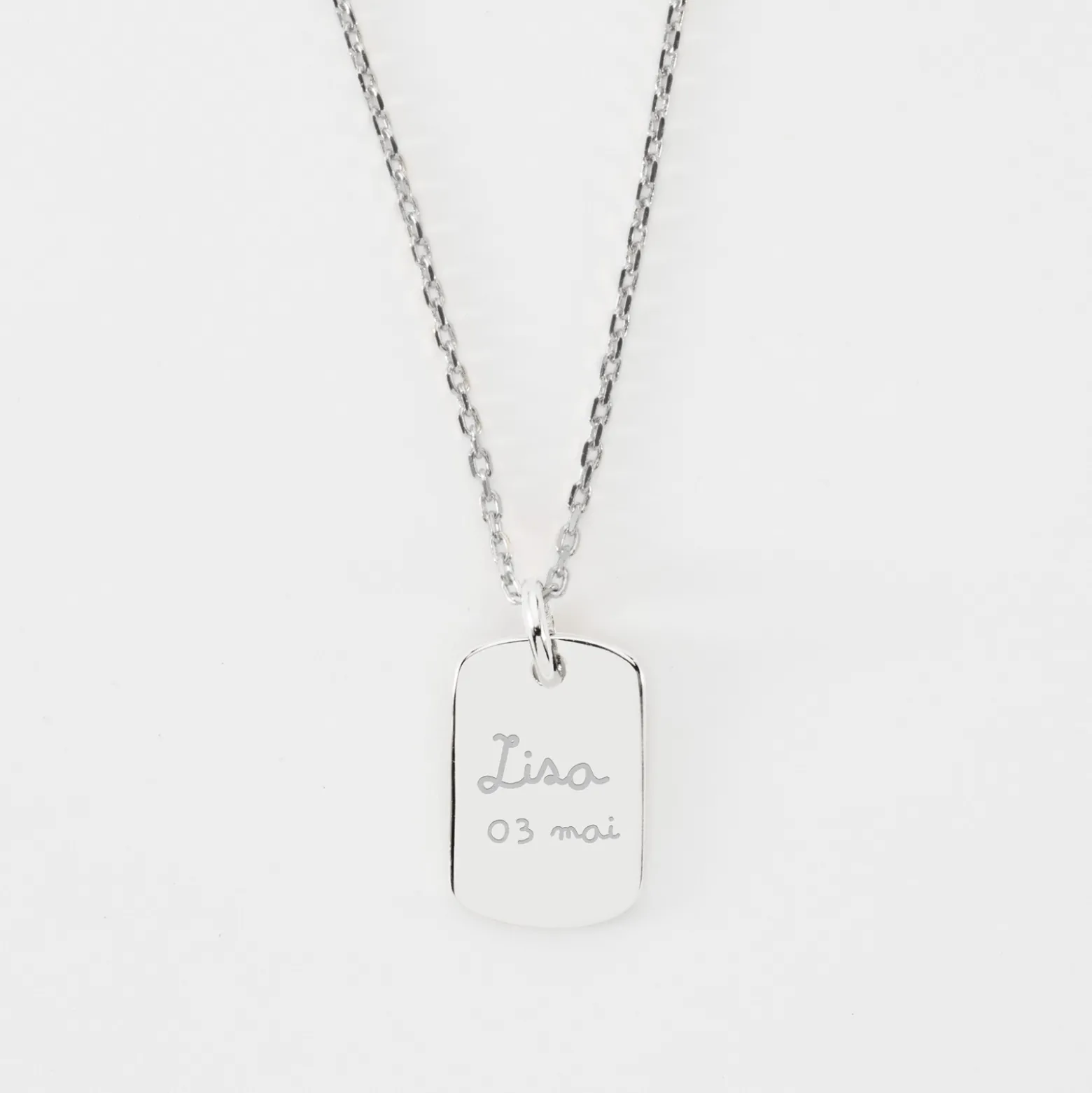 Pendentif personnalisé médaille gravée martelée argent rectangle 17x11 mm - Nos petits imparfaits