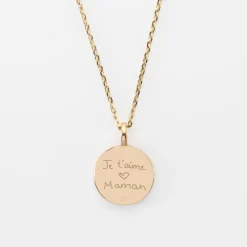 Pendentif personnalisé médaille gravée plaqué or email blanc soleil 14 mm