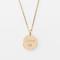 Pendentif personnalisé médaille gravée plaqué or email blanc soleil 14 mm